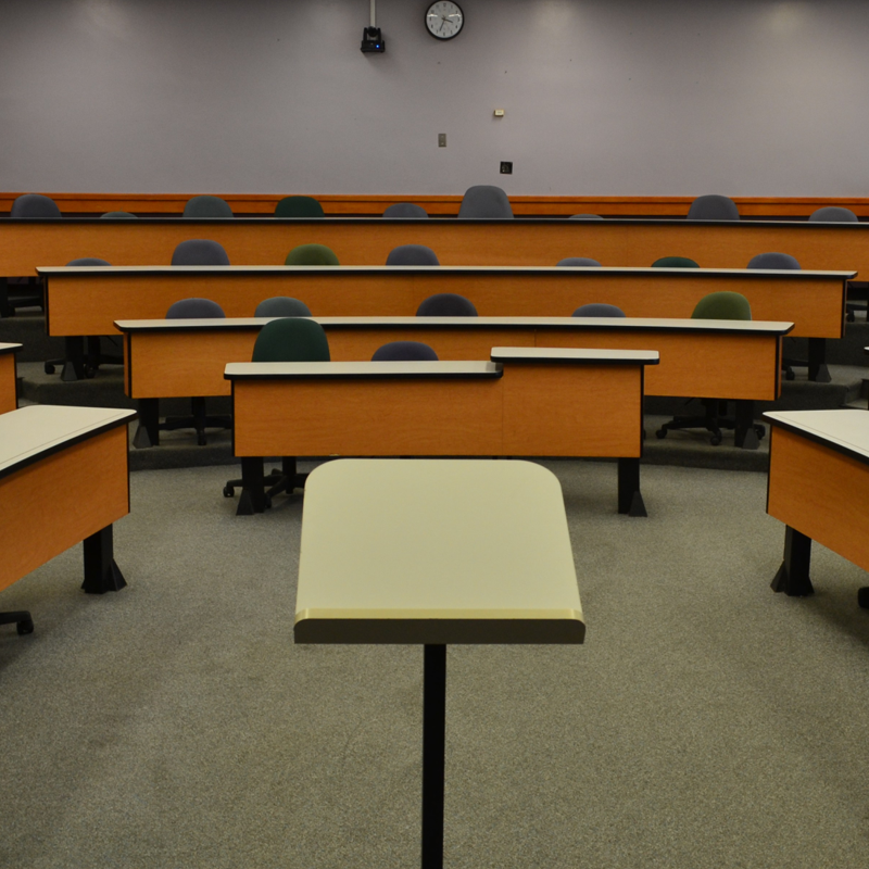 In front of the Lectern, looking at an empty room