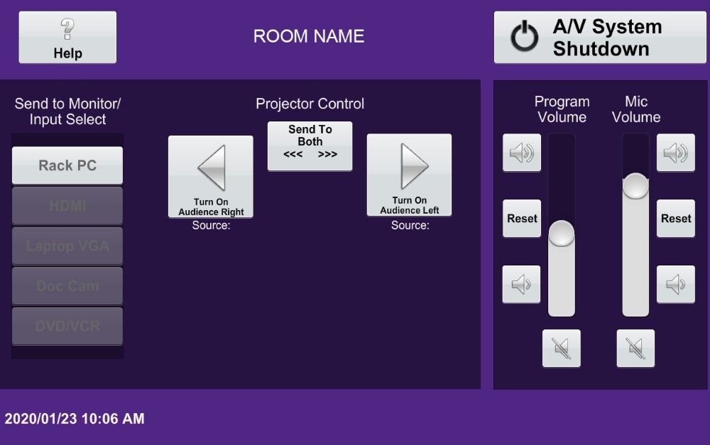 Screenshot of the Crestron AV control interface 