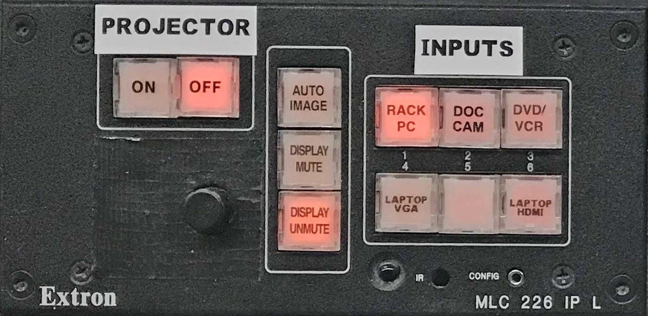 Screenshot of Extron Projector Controls