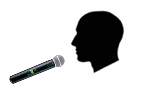 Handheld Microphone is located 6 inches away from the presenter's mouth