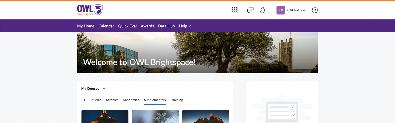 Screenshot of the OWL Brightspace homepage.