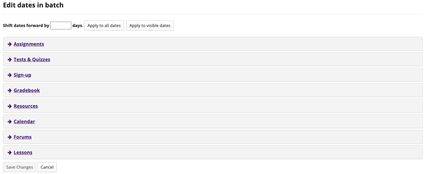 View of the date manager, showing a list of OWL tools reporting dates