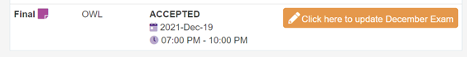 A view of Exam Central highlighting the "Click here to update December Exam" button on the right-hand side