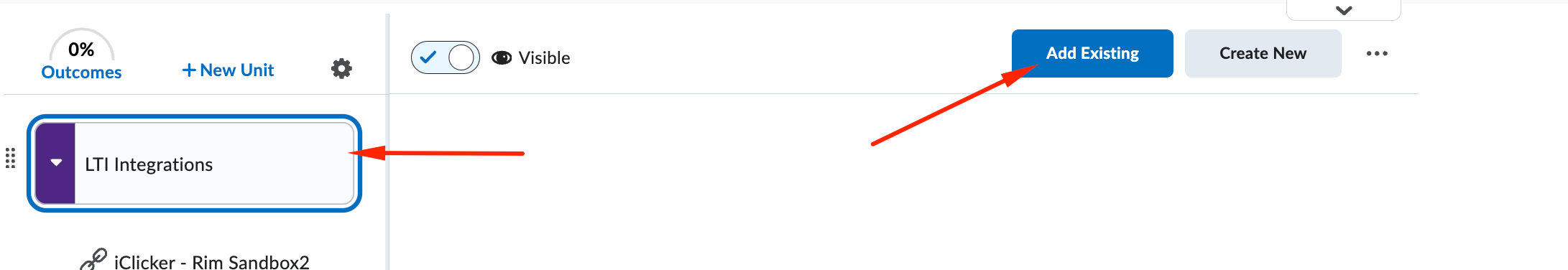 Screenshot of OWL Brightspace Content tool.