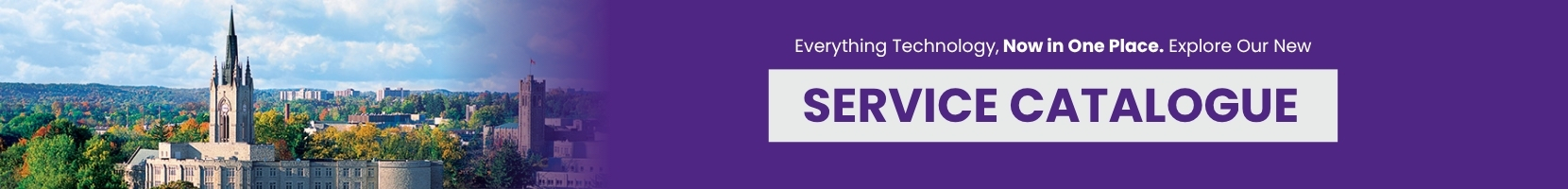 Aerial image of Middlesex College. Caption reads Everything Technology, Now in One Place. Explore our new Service Catalogue